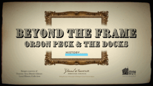 antique picture frame with title "Beyond the Frame - Orson Peck & The Docks"