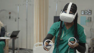 NMC nursing student using a virtual instrument in a classroom